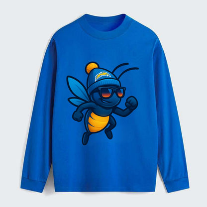 LA Lightning Bug wearing Chargers powder blue and gold beanie with pom - Classic Long Sleeve Shirt - Blue