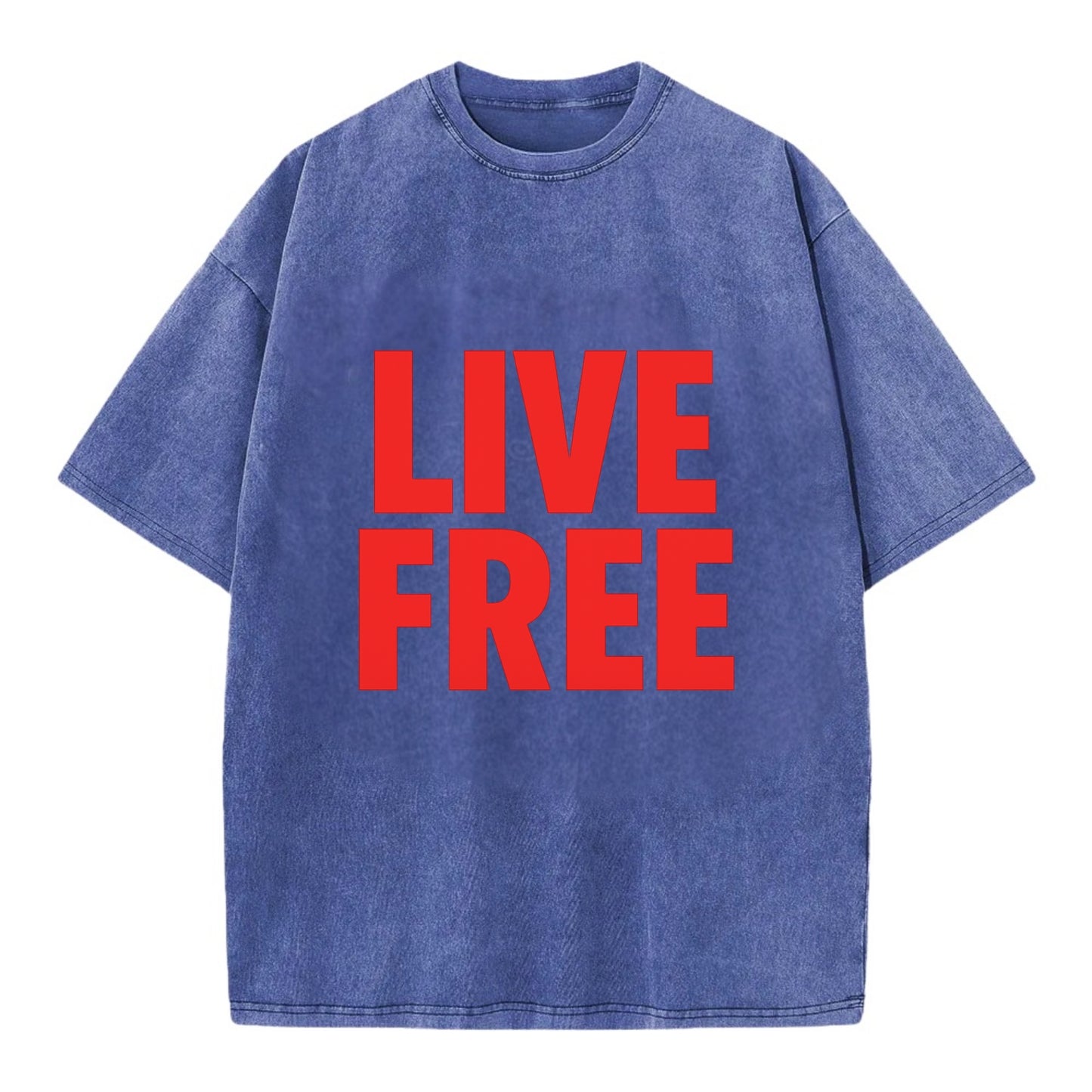 Bold typography design - "LIVE FREE" - unrestricted living - Vintage T-shirt - Blue