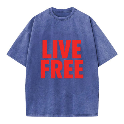 Bold typography design - "LIVE FREE" - unrestricted living - Vintage T-shirt - Blue