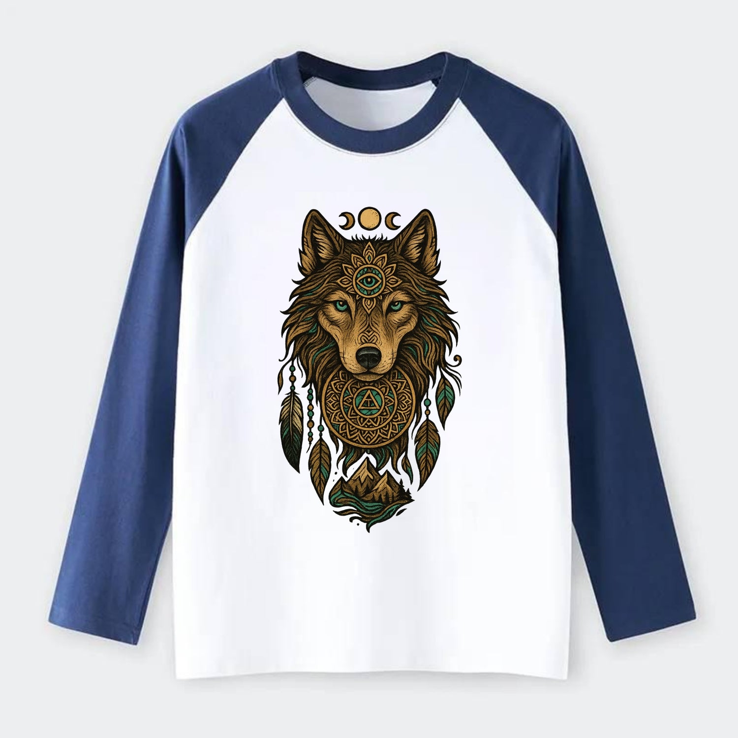 Tattoo Wolf Flash  - Raglan Long Sleeve T-Shirt - Blue