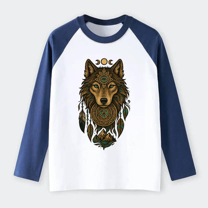Tattoo Wolf Flash  - Raglan Long Sleeve T-Shirt - Blue