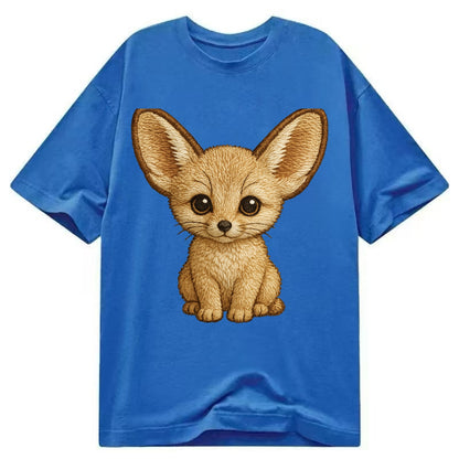 Baby Fennec Fox - huge ears, cream fur, large dark eyes, front-facing, desert baby - Classic T-shirt - Blue