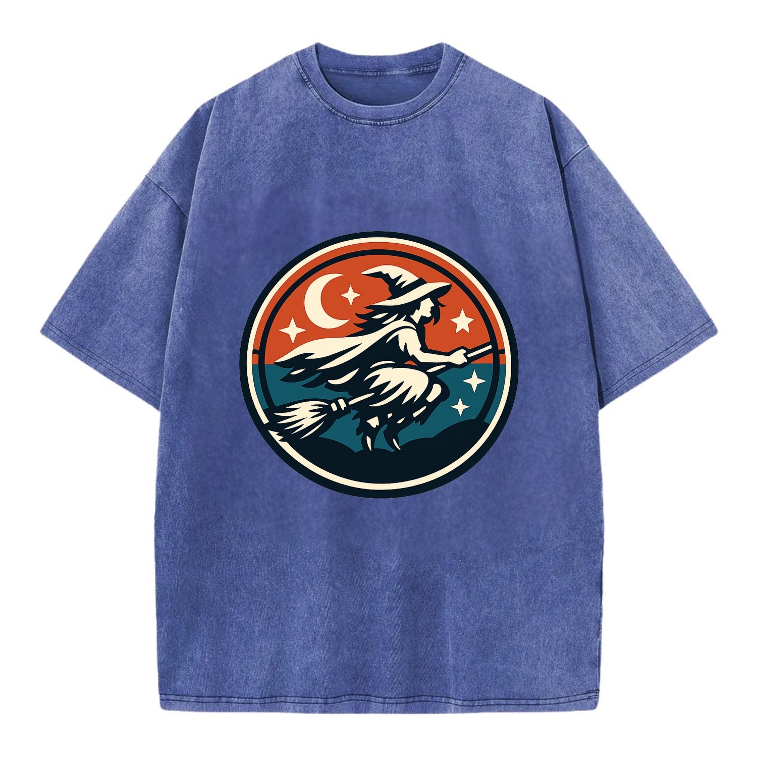 Mystic Night Witch Emblem - Vintage T-shirt - Blue