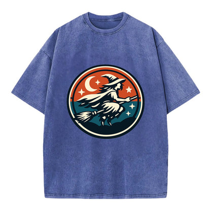Mystic Night Witch Emblem - Vintage T-shirt - Blue