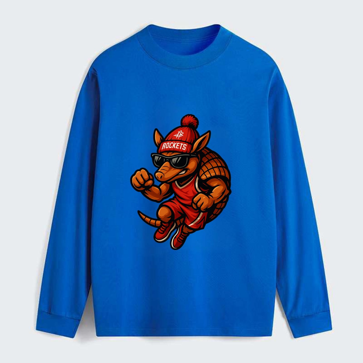Houston Armadillo wearing Rockets red and silver beanie with rocket - Classic Long Sleeve Shirt - Blue