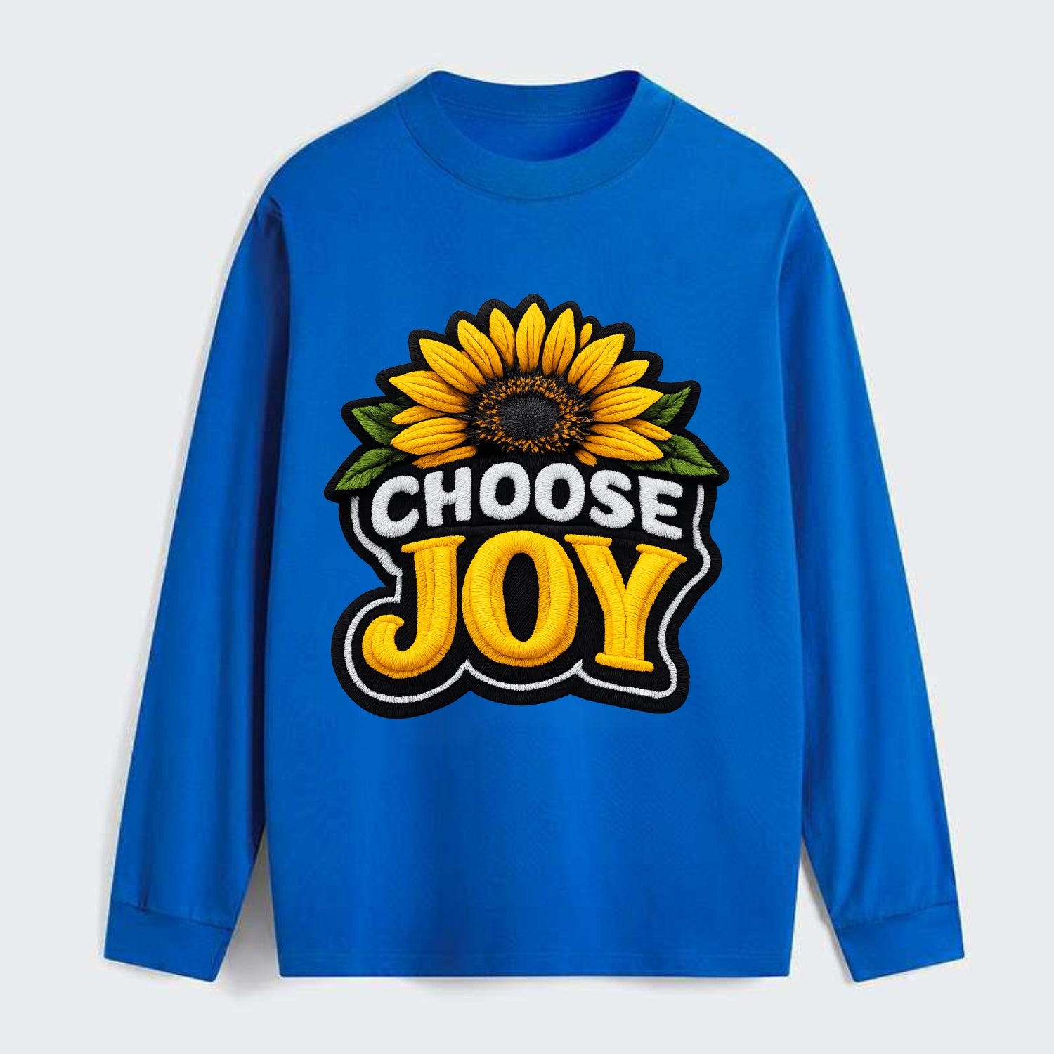 CHOOSE JOY - sunflower with text in yellow , happiness choice - Classic Long Sleeve Shirt - Blue
