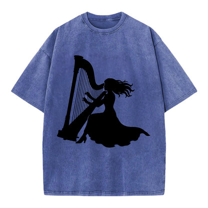 Harpist playing ethereal melody - Vintage T-shirt - Blue