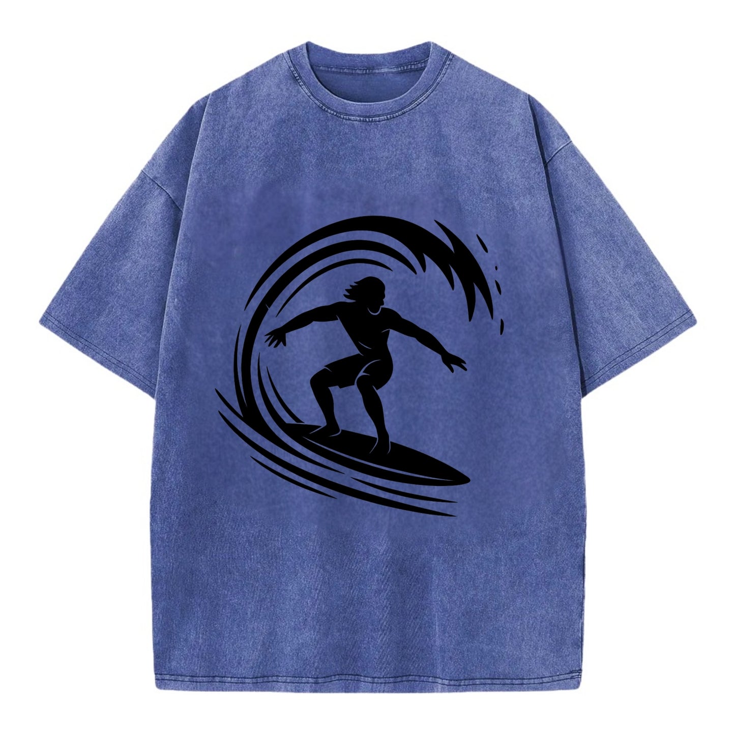 Hawaiian surfer riding big wave - Vintage T-shirt - Blue