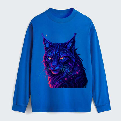 Stealthy lynx with ear tufts forming constellation patterns, nebula - Classic Long Sleeve Shirt - Blue
