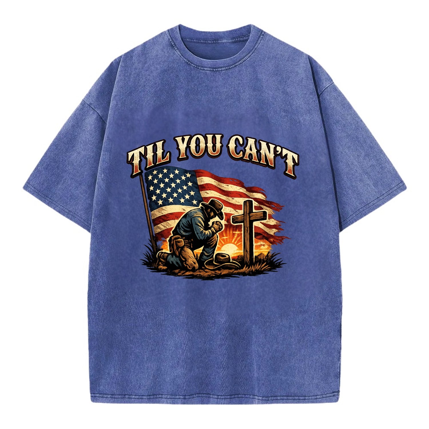 Til You Cant - Praying Cowboy - Vintage T-shirt - Blue
