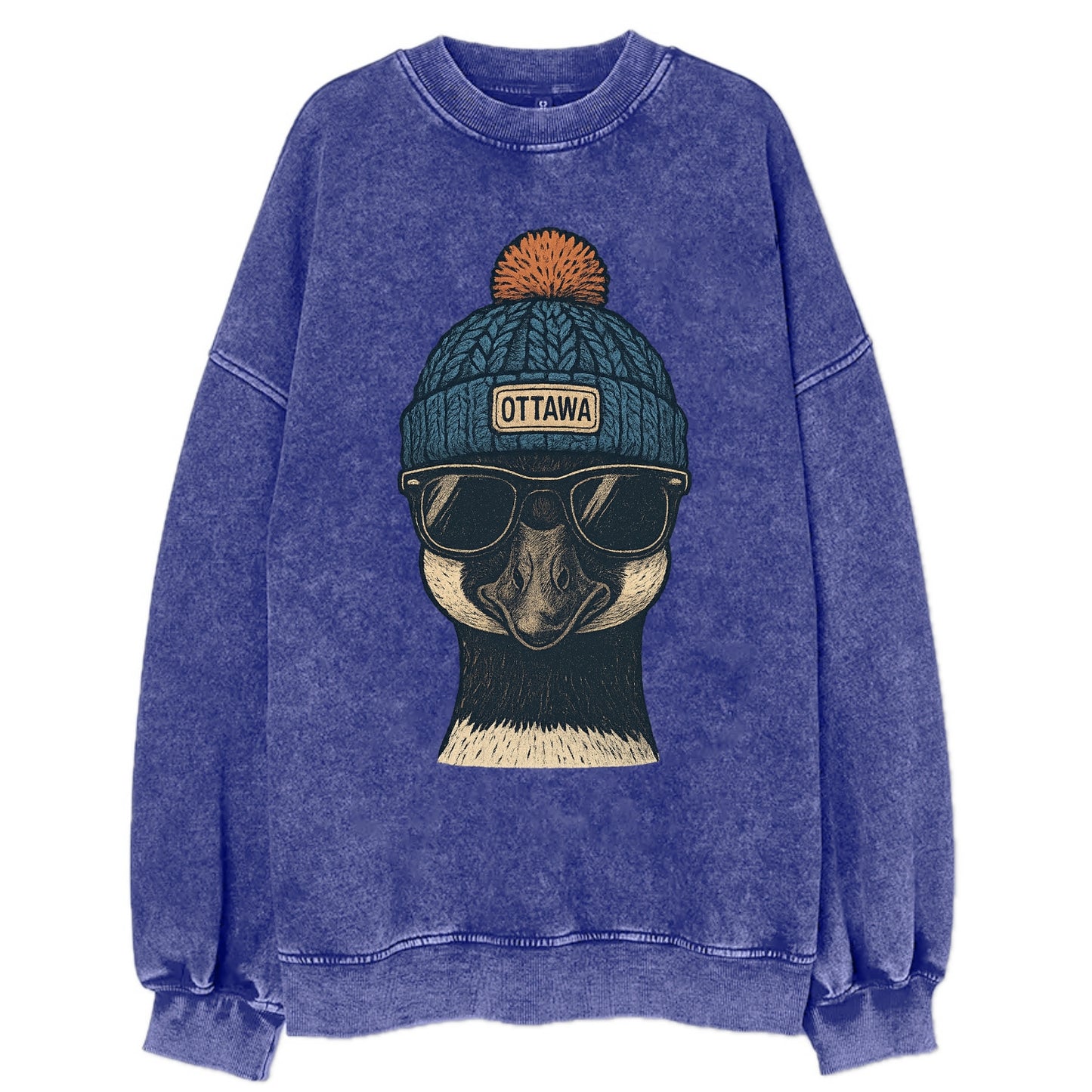 Ottawa Canadian Goose wearing Ottawa bea - Vintage Sweatshirt - Blue