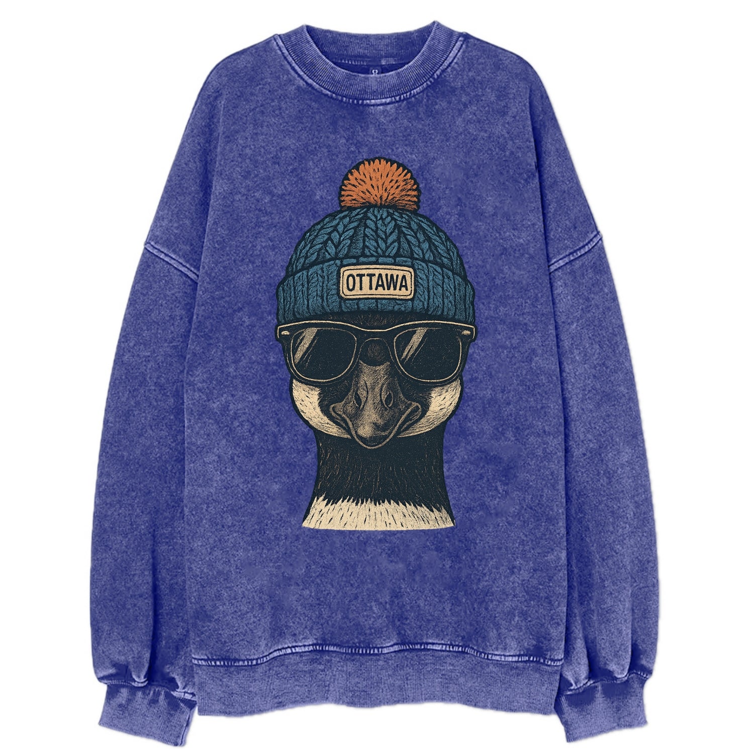 Ottawa Canadian Goose wearing Ottawa bea - Vintage Sweatshirt - Blue