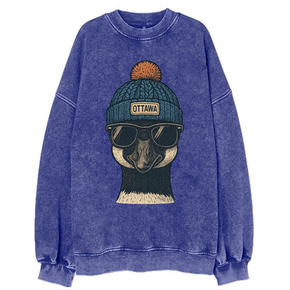 Ottawa Canadian Goose wearing Ottawa bea - Vintage Sweatshirt - Blue