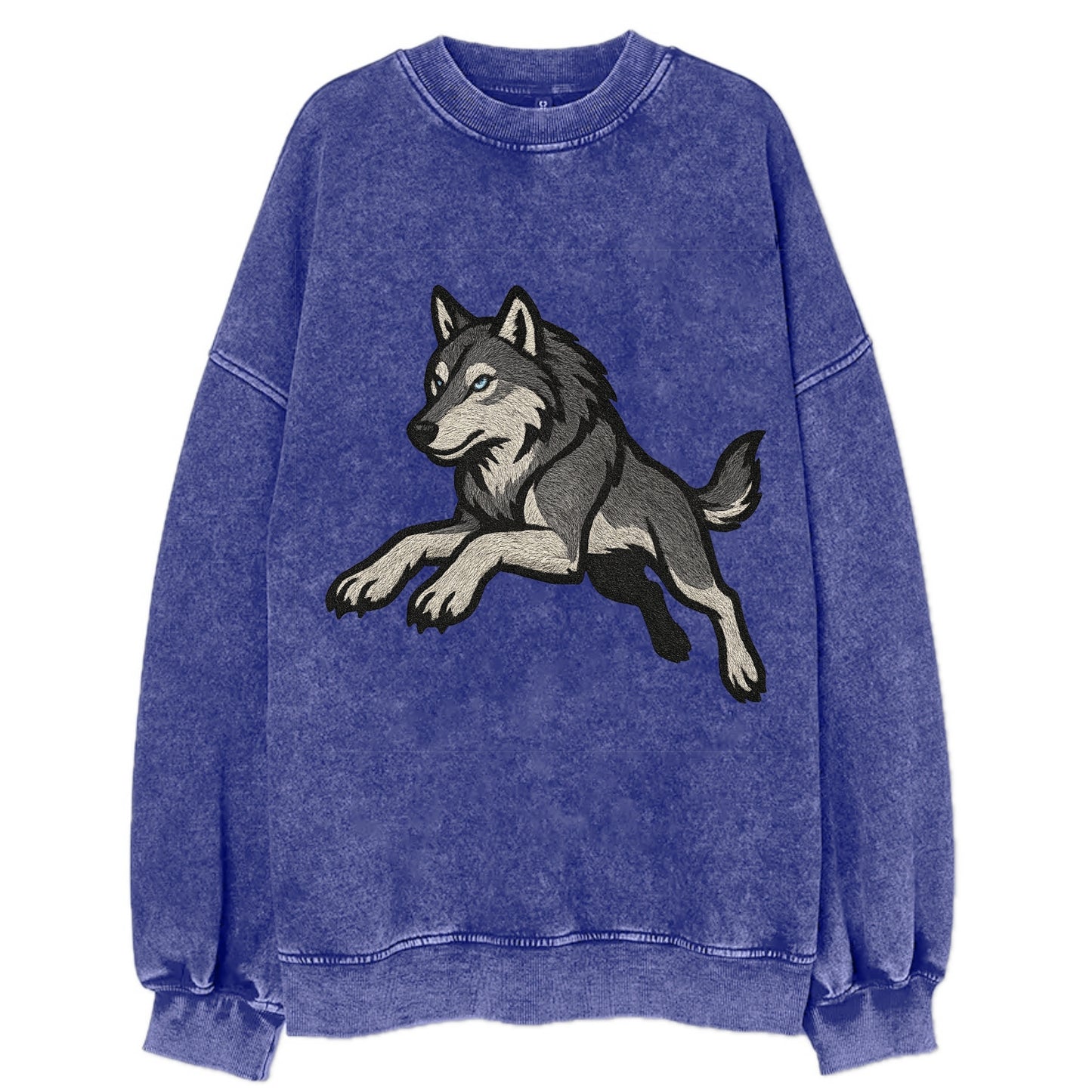 Wolf Leaping Action  - Vintage Sweatshirt - Blue