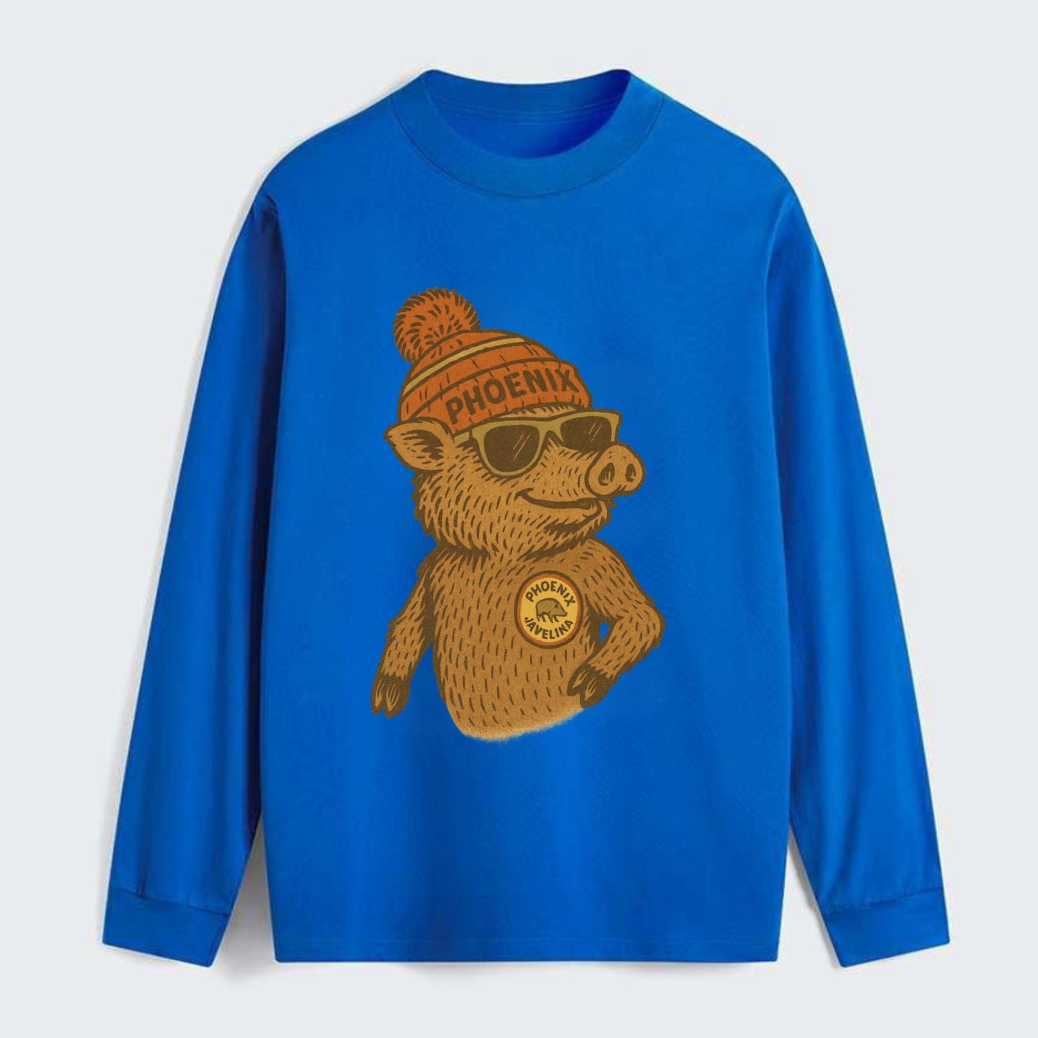 Phoenix Javelina wearing Phoenix beanie with pom pom and wayfarer - Classic Long Sleeve Shirt - Blue