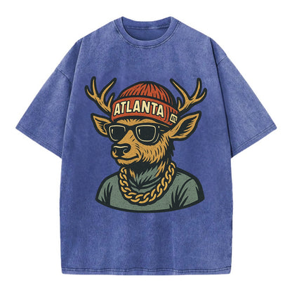 "deer" "atlanta" "atl" "red" "us South" - Vintage T-shirt - Blue