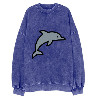 Bottlenose Dolphin - Gray jumping pose flat side profile - Vintage Sweatshirt - Blue