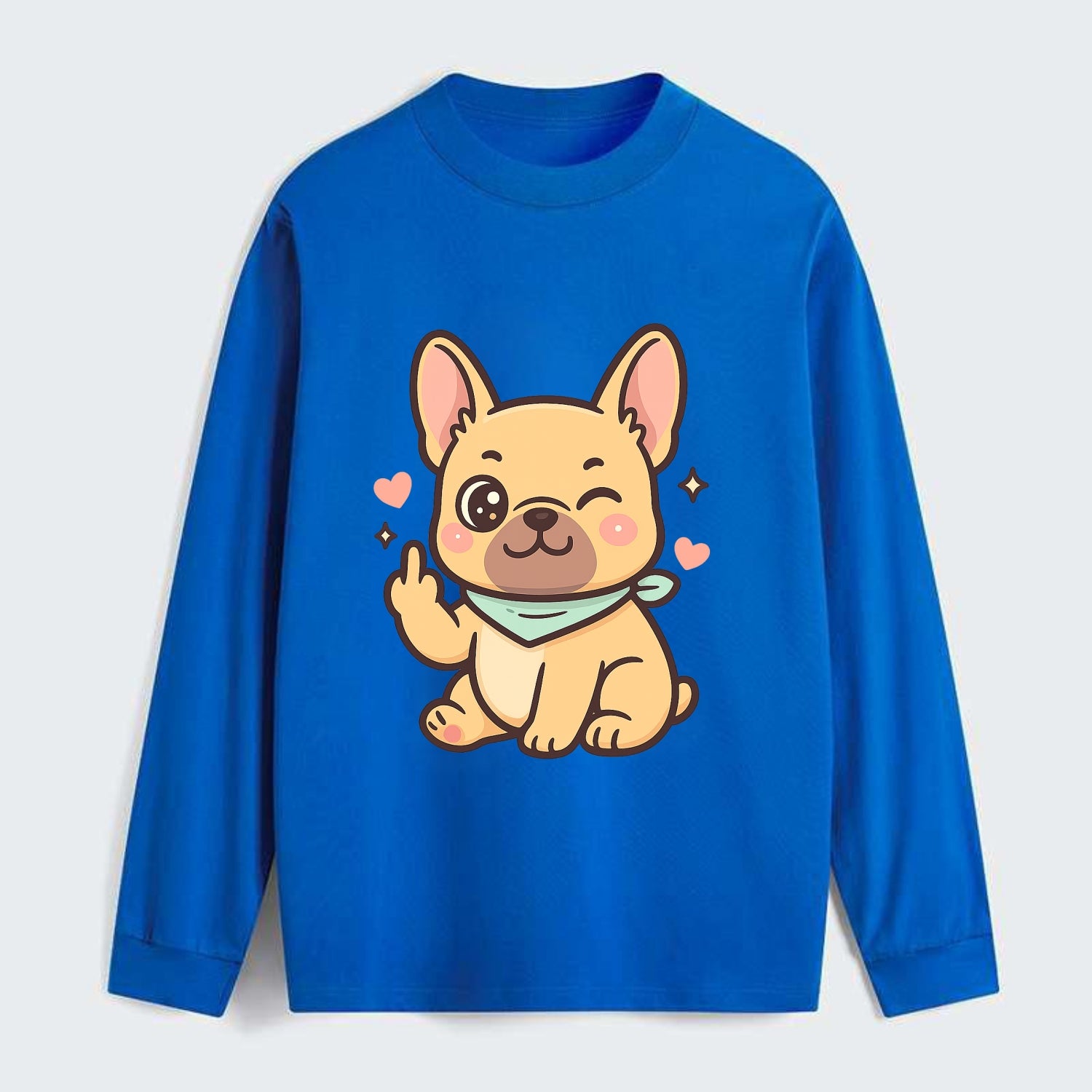 French Bulldog sitting with bat ears up, strong paw with sass - Classic Long Sleeve Shirt - Blue