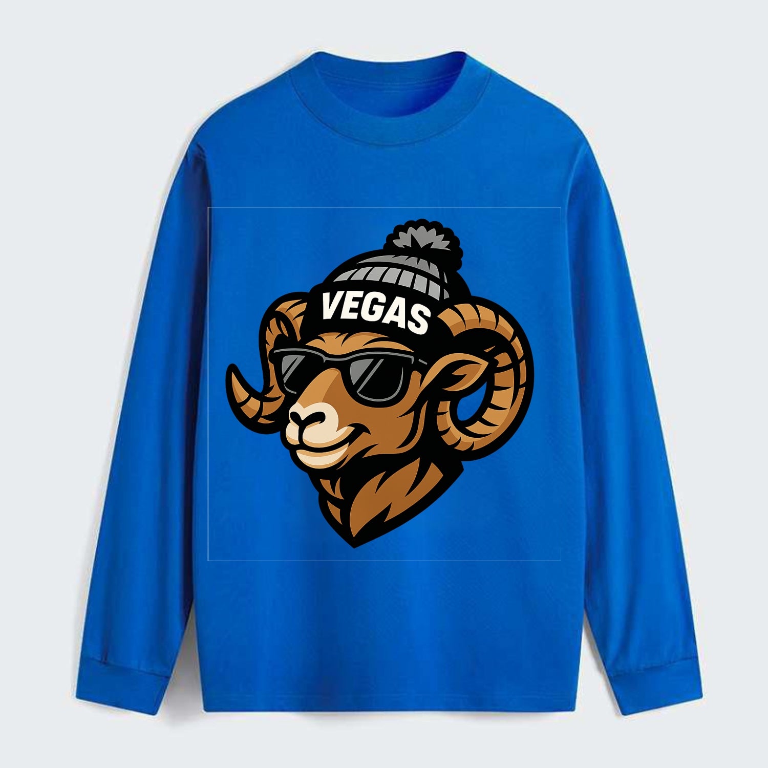 Vegas Desert Bighorn wearing Raiders silver and black beanie with pom - Classic Long Sleeve Shirt - Blue