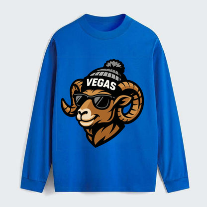 Vegas Desert Bighorn wearing Raiders silver and black beanie with pom - Classic Long Sleeve Shirt - Blue