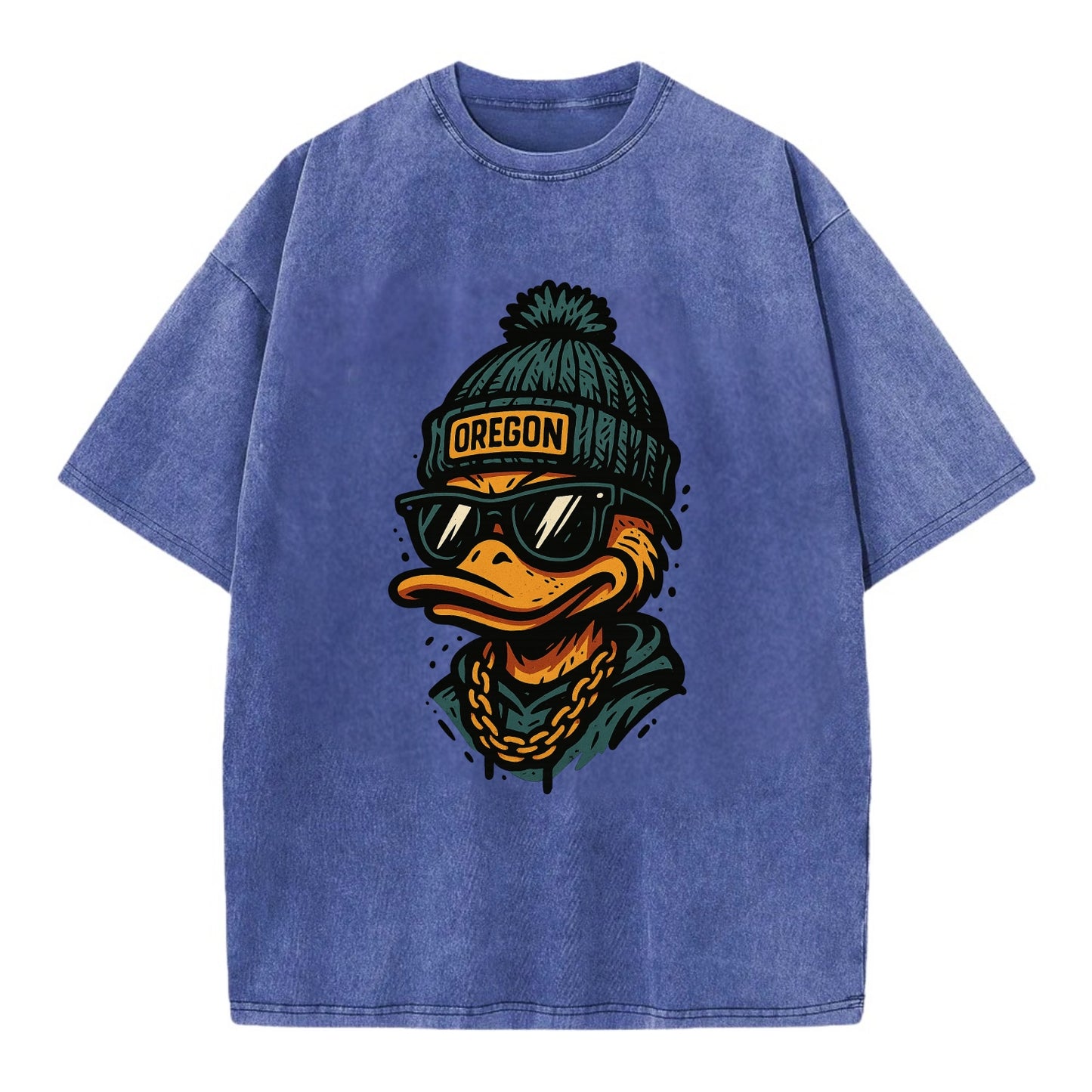 Eugene Duck wearing Oregon beanie with p - Vintage T-shirt - Blue