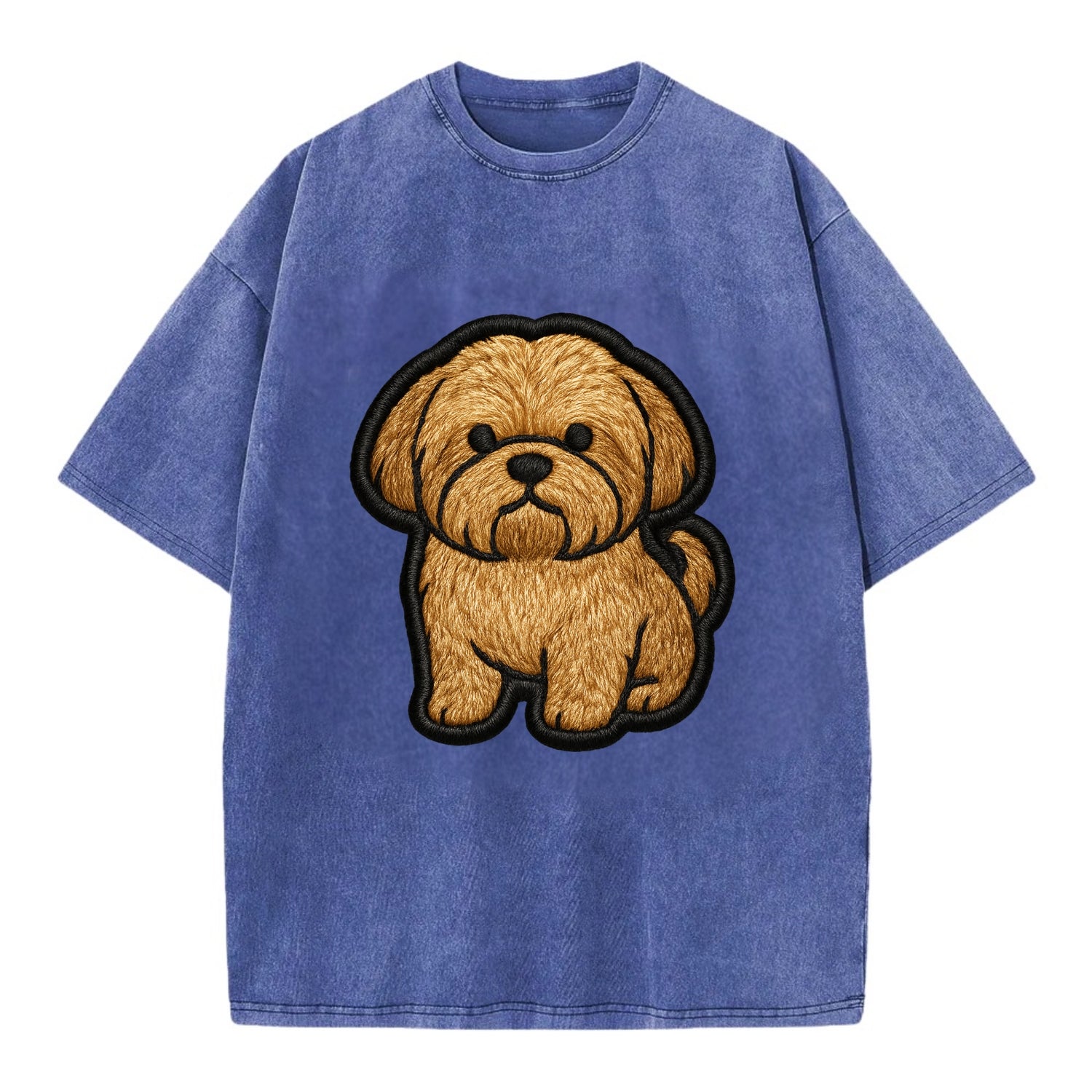 Shih Tzu - Minimalist fluffy design with - Vintage T-shirt - Blue