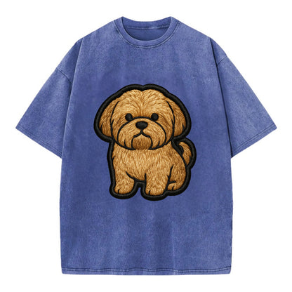 Shih Tzu - Minimalist fluffy design with - Vintage T-shirt - Blue