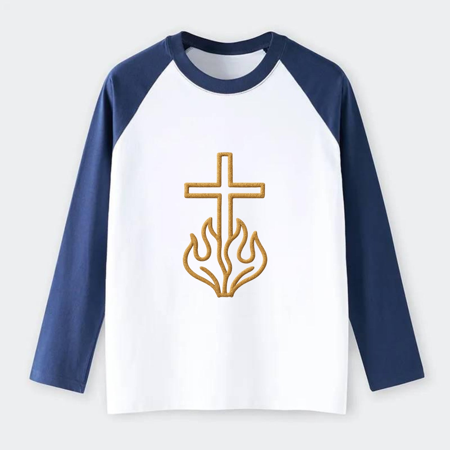 Burning Bush Cross  - Raglan Long Sleeve T-Shirt - Blue