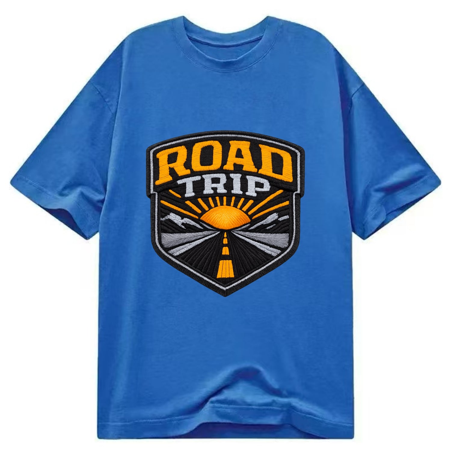 ROAD TRIP - highway and sun in orange and gray , open road - Classic T-shirt - Blue