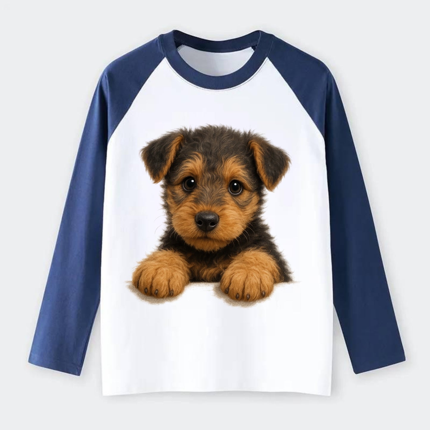 Airedale Terrier  - Raglan Long Sleeve T-Shirt - Blue