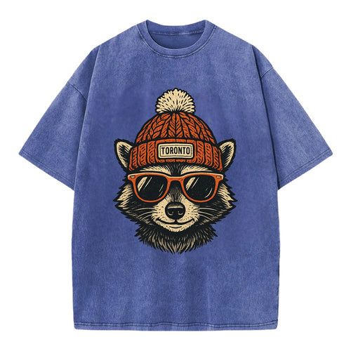 Toronto Raccoon wearing Toronto beanie with pom pom and wayfarer sunglasses - Vintage T-shirt