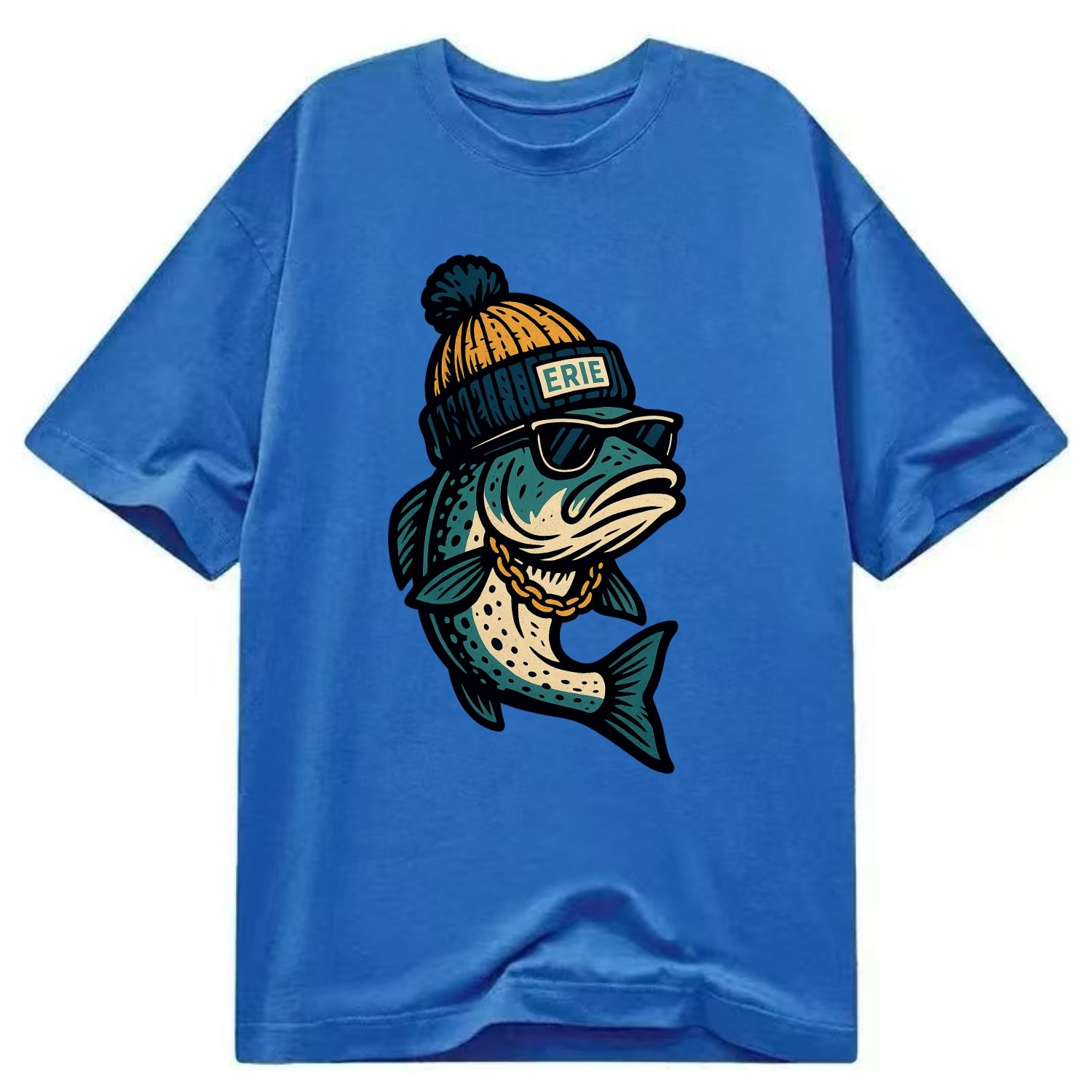 Erie Lake Trout wearing Erie beanie with - Classic T-shirt - Blue