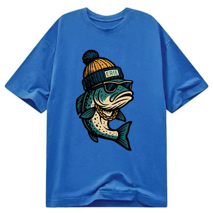 Erie Lake Trout wearing Erie beanie with - Classic T-shirt - Blue