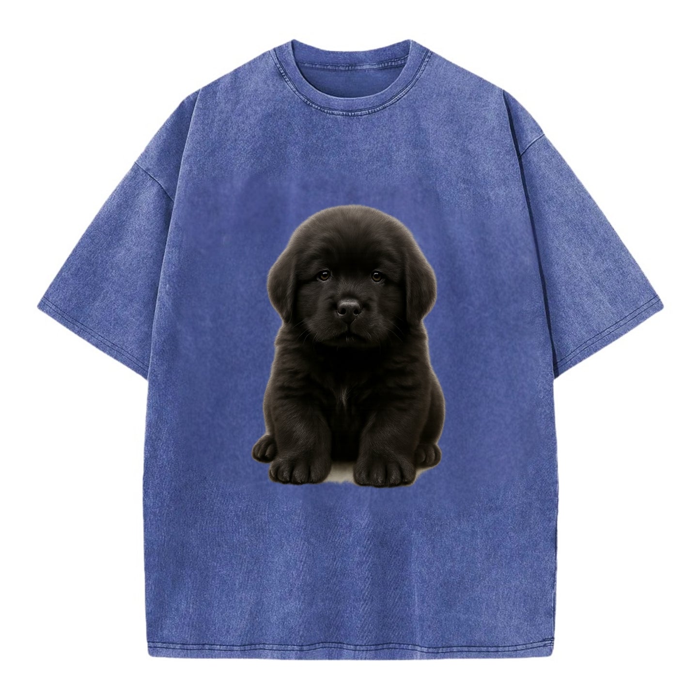 Baby Newfoundland Puppy - giant fluffy black, gentle eyes, webbed paws, - Vintage T-shirt - Blue