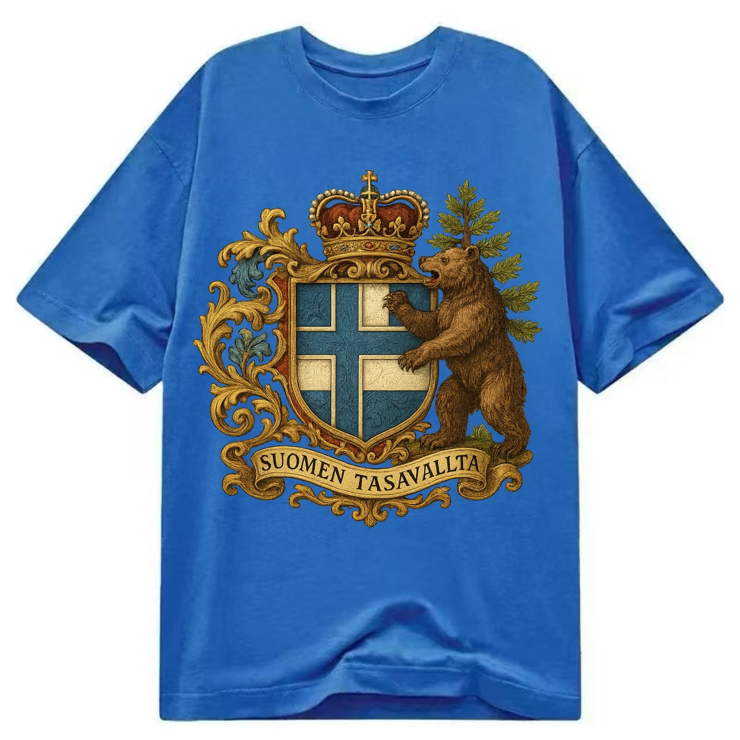 Finland Brown Bear Emblem  - Classic T-shirt - Blue