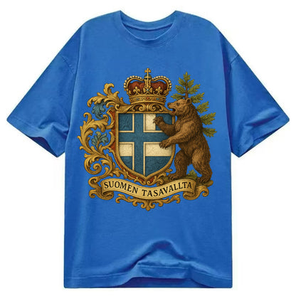 Finland Brown Bear Emblem  - Classic T-shirt - Blue