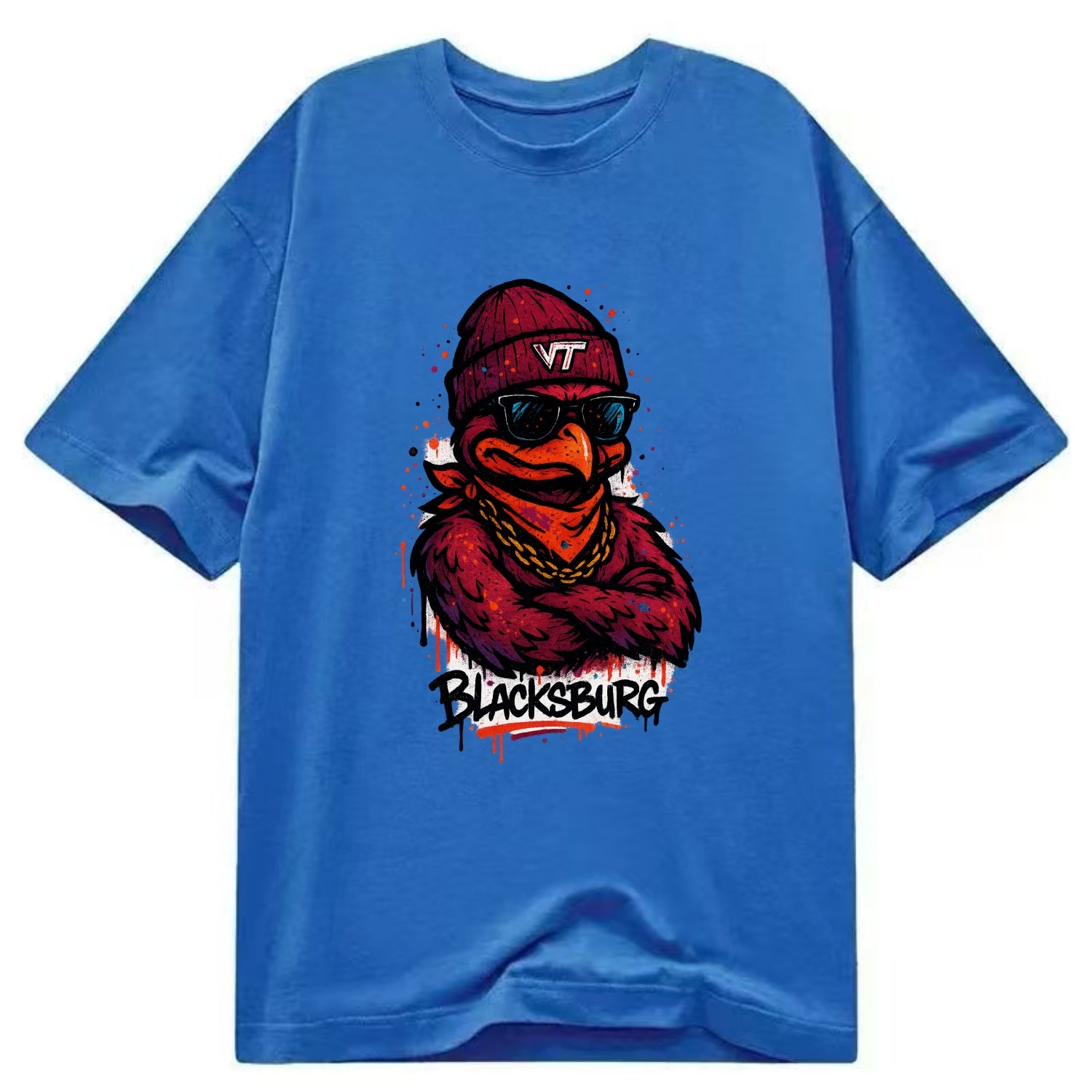 Blacksburg HokieBird wearing Virginia Tech beanie with VT patch - Classic T-shirt - Blue