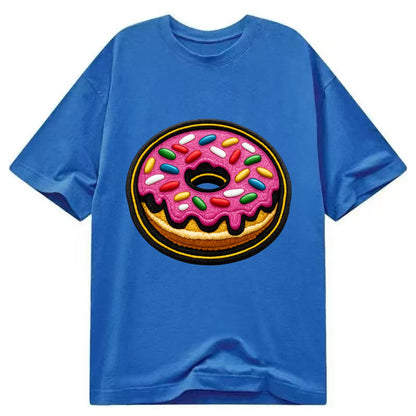 DONUT SPRINKLES - glazed donut with sprinkles in pink and rainbow , sweet treat - Classic T-shirt - Blue