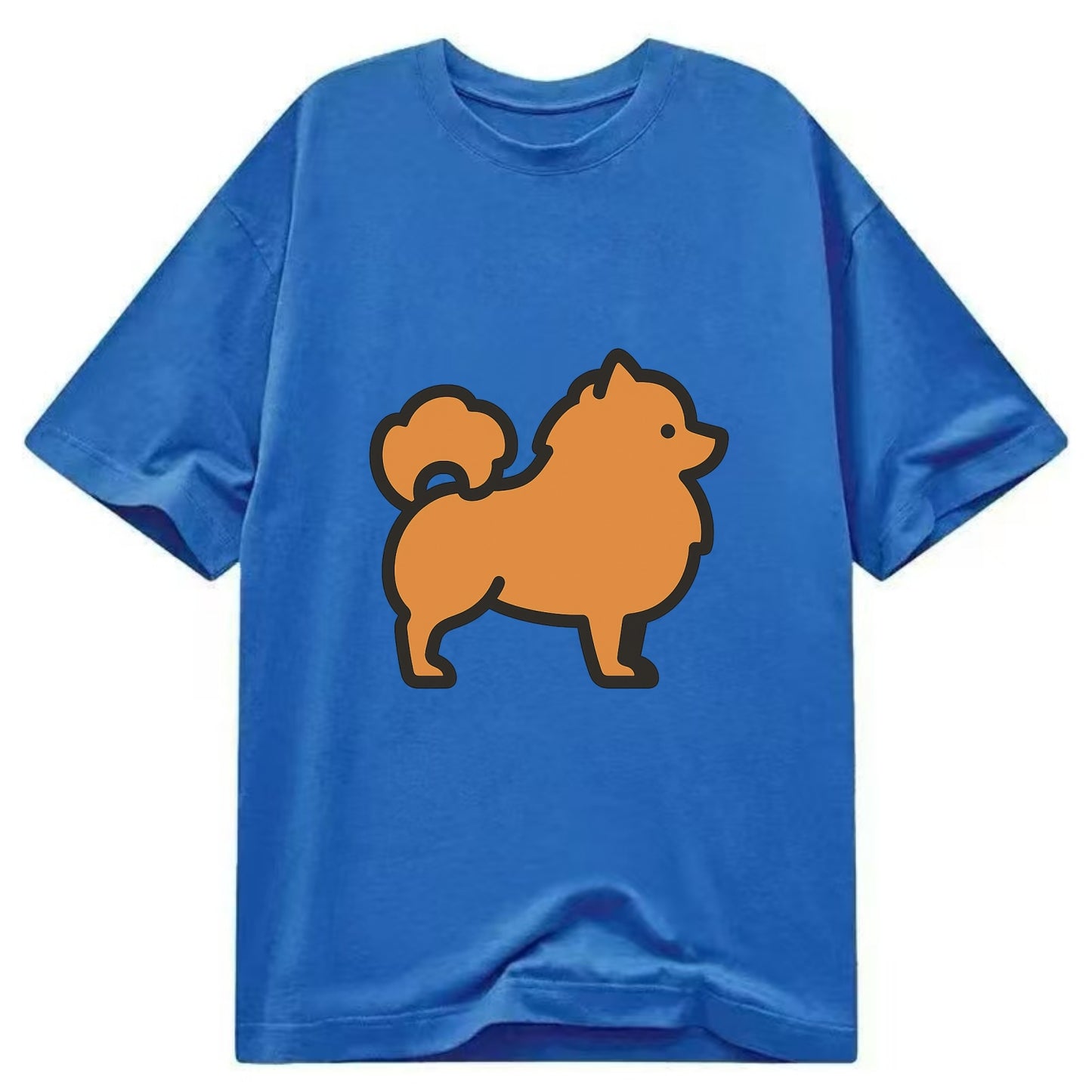 Pomeranian - Orange fluffy flat side profile - Classic T-shirt - Blue