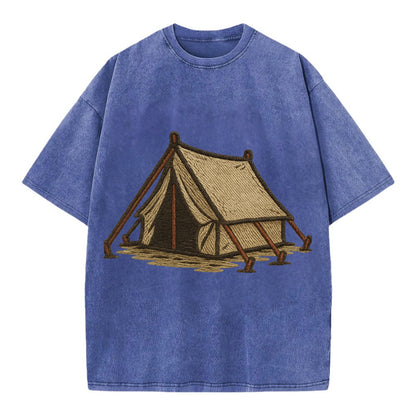 Camping Tent  - Vintage T-shirt - Blue