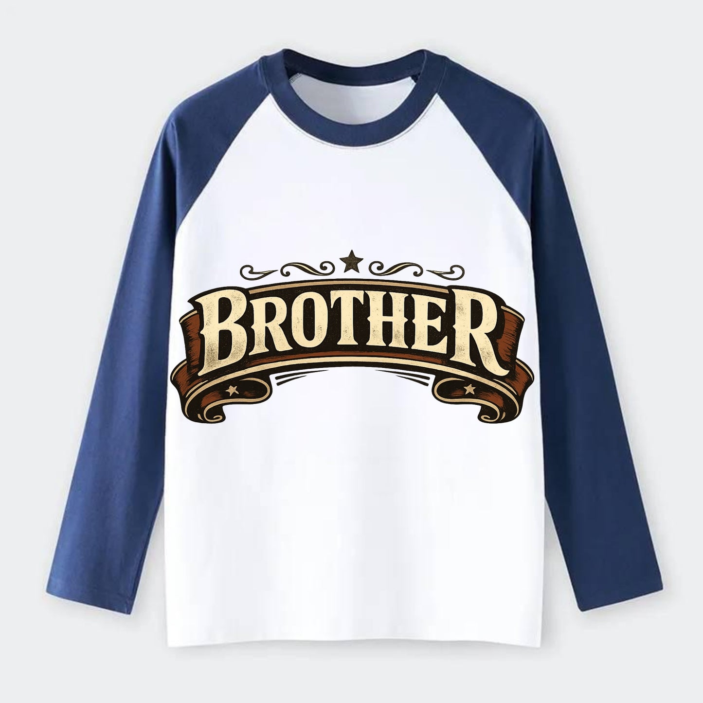 Bold typography design - "BROTHER" - male bond, brotherhood - Raglan Long Sleeve T-Shirt - Blue