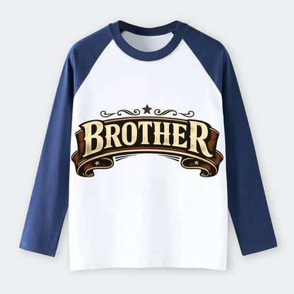 Bold typography design - "BROTHER" - male bond, brotherhood - Raglan Long Sleeve T-Shirt - Blue