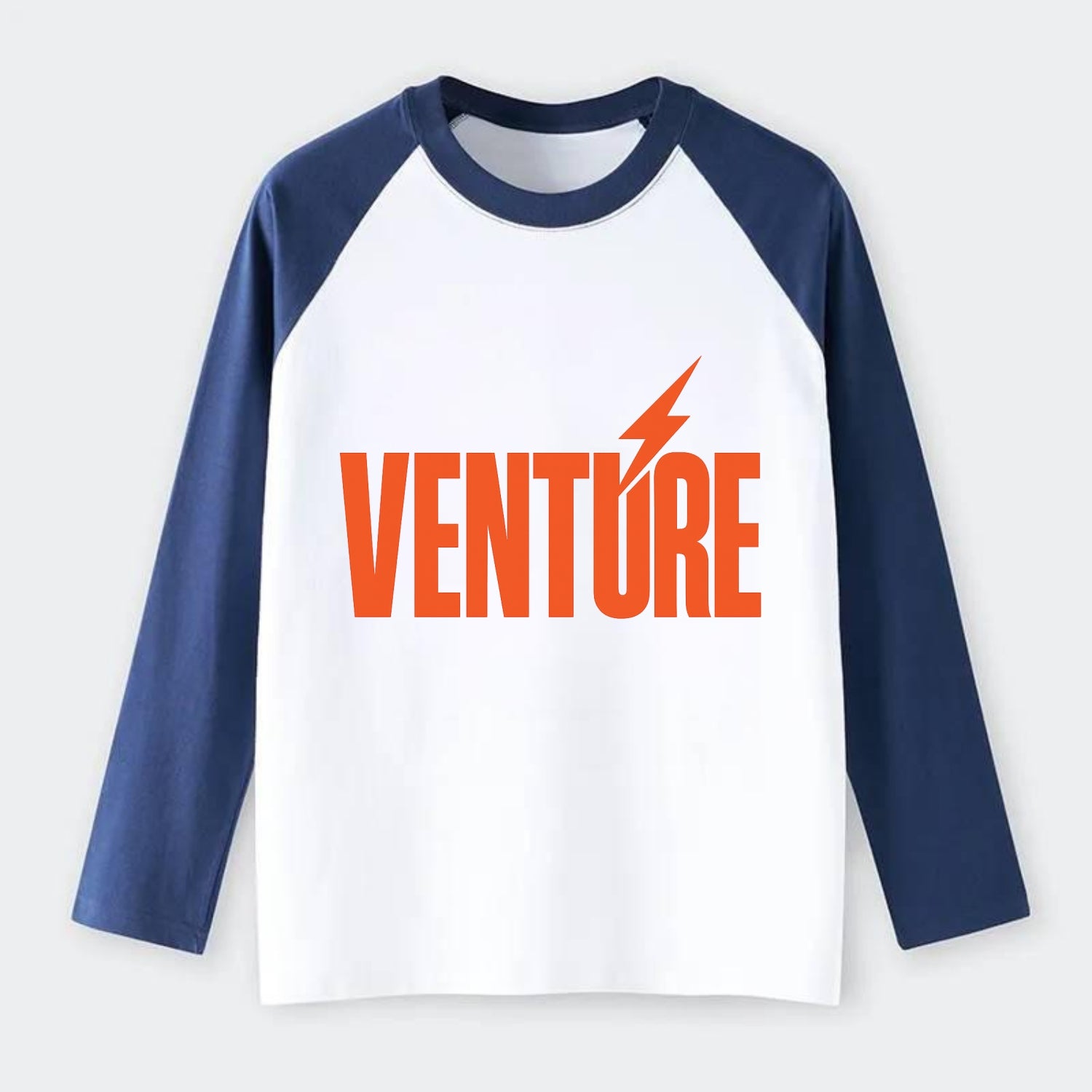 Bold typography design - "VENTURE" - taking risks, bold exploration - Raglan Long Sleeve T-Shirt - Blue