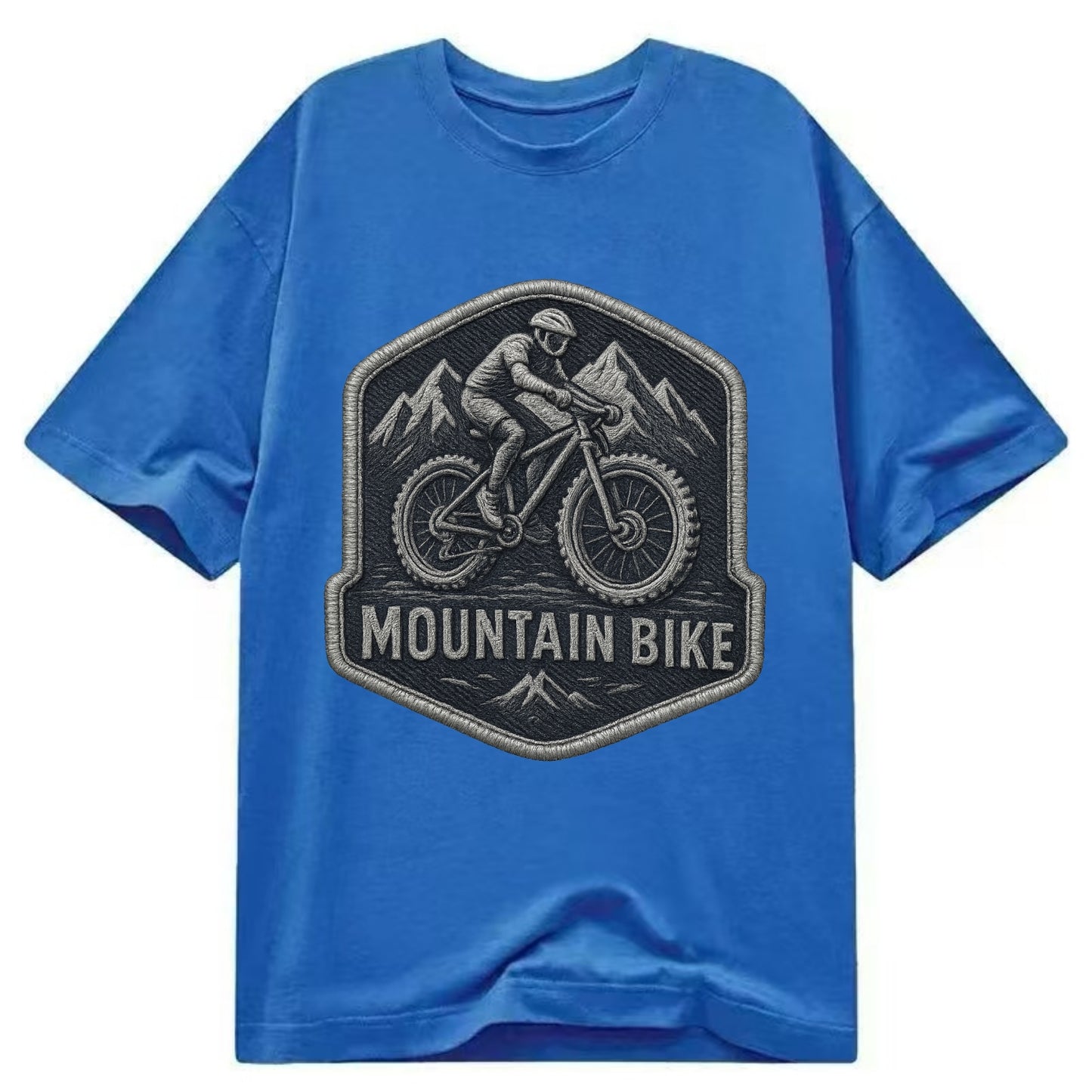 Mountain bike with rugged tires - cyclist badge - Classic T-shirt - Blue