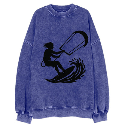 Kite surfer riding wave - Vintage Sweatshirt - Blue