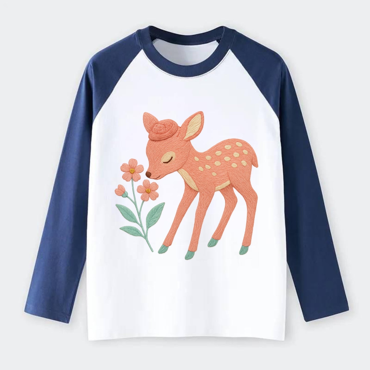 Coral Fawn - Raglan Long Sleeve T-Shirt - Blue