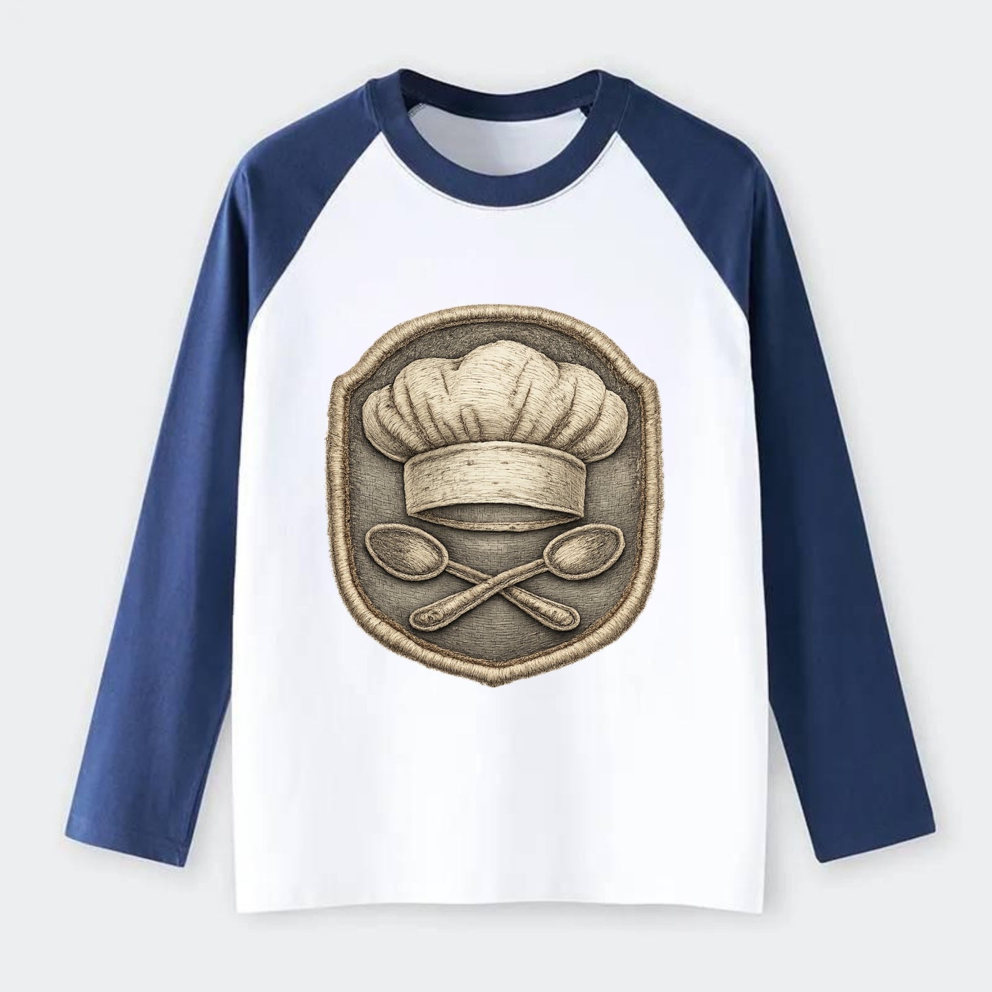COOKING CHEF HAT - toque blanche with crossed spoons in white and - Raglan Long Sleeve T-Shirt - Blue