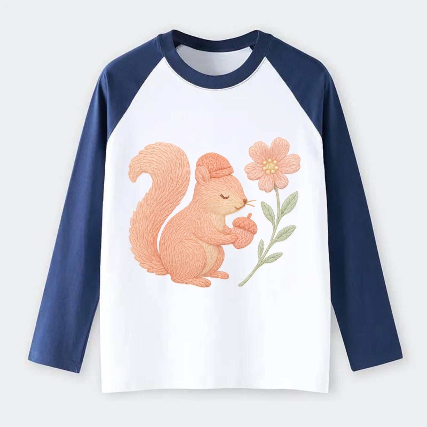 Coral Squirrel - Raglan Long Sleeve T-Shirt - Blue