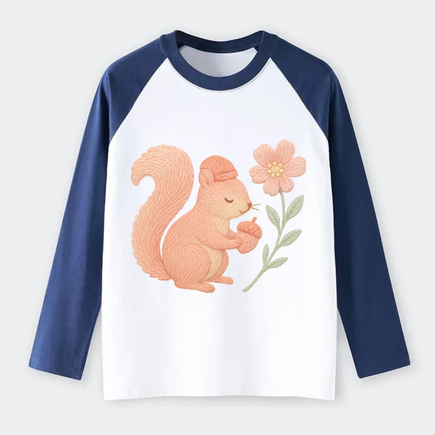 Coral Squirrel - Raglan Long Sleeve T-Shirt - Blue