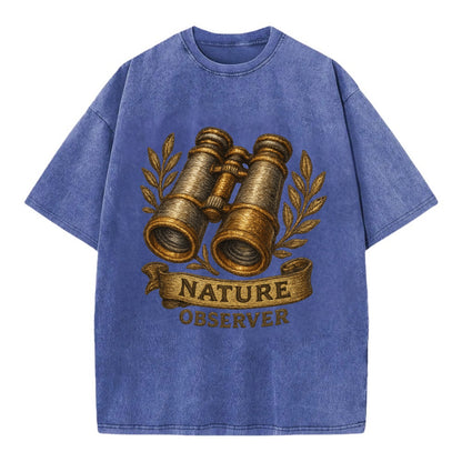 Binoculars for birdwatching - nature observer - Vintage T-shirt - Blue